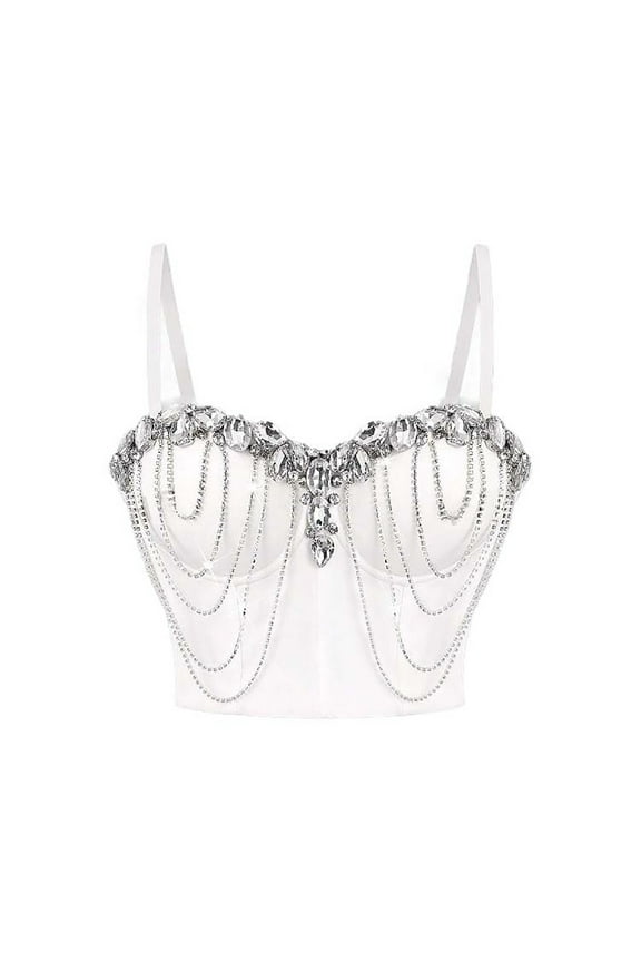 Women's Pearls Beaded Bustier Corset Crop Top Longline Push Up Bralette Club Party Cami Tops Vest