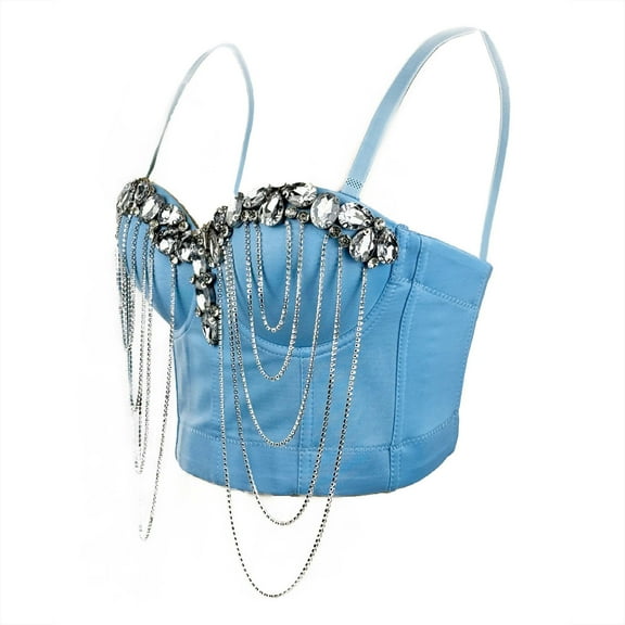 Women's Pearls Beaded Bustier Corset Crop Top Longline Push Up Bralette Club Party Cami Tops Vest