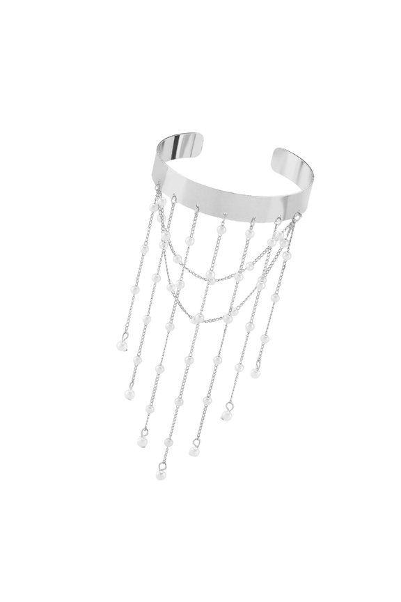 Women’s Pearls Fringe Arm Jewelry Stylish Exotic Open Bangle Accessory