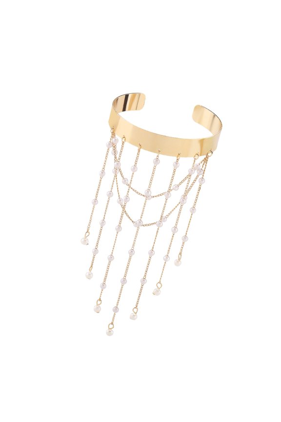 Women’s Pearls Fringe Arm Jewelry Stylish Exotic Open Bangle Accessory