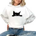 thumbnail image 1 of Women's Peeking Black Cat Graphic Breathable Hoodie Top Comfortable Hooded long-sleeved White S-2XL, 1 of 6