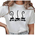thumbnail image 1 of Women's Peeking Black Cat Silhouette Trio Funny Aesthetic Graphic Casual T Shirt Short Sleeve Round Neck Top White S-5XL, 1 of 5