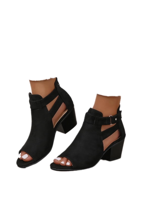 Women's Peep Toe Ankle Booties Suede Chunky Heels Cutout Back Zipper Sandals Ankle Strap Dress Sandals