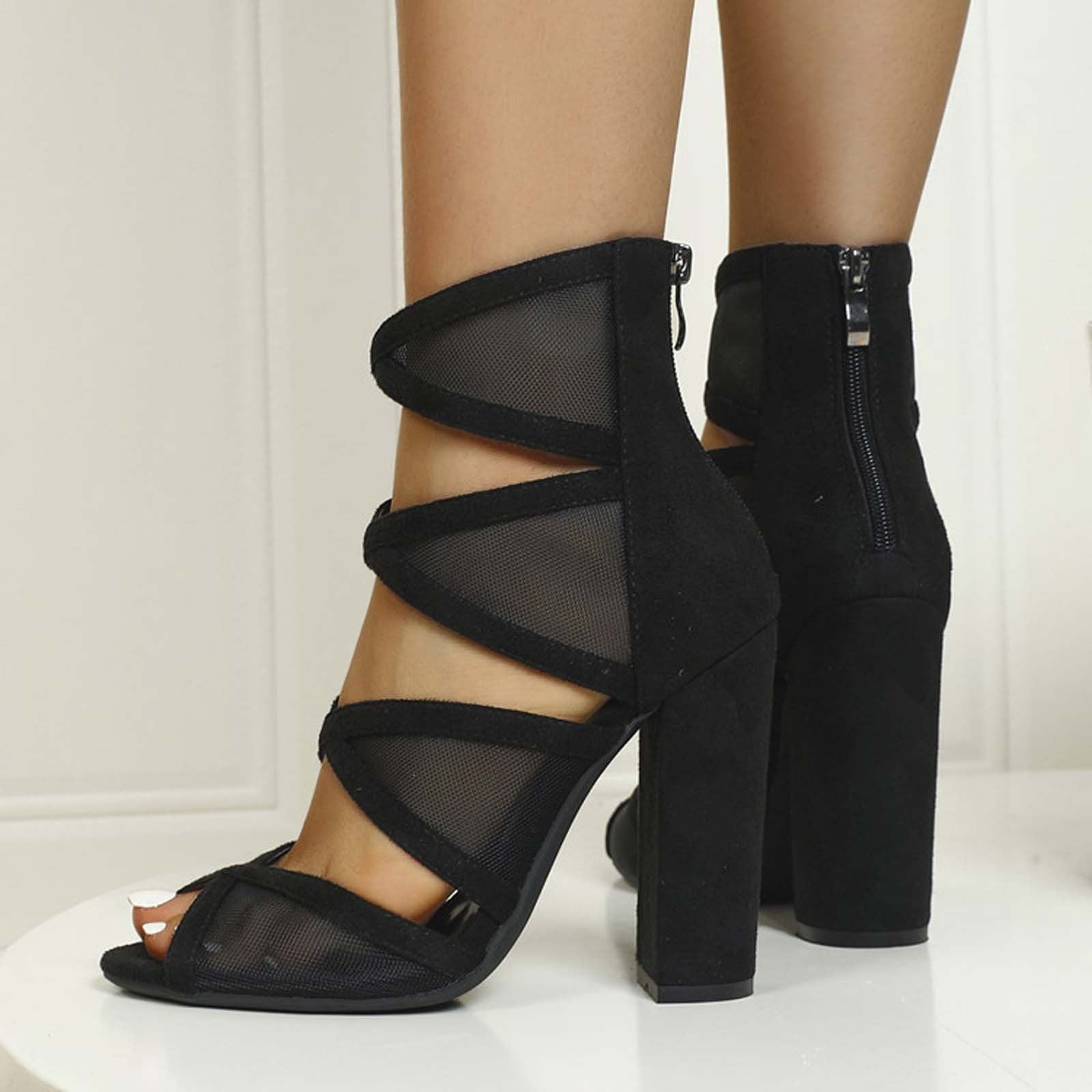 Peep Toe Booties Chunky Heel