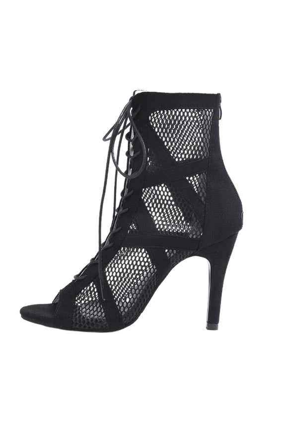 Women’s Peep-Toe Mesh Lace-Up Stiletto Heel Ankle Boots, Breathable Hollow-Out Dance Heels with Rear Zipper, Elegant Open-Toe Booties for Latin Jazz Performance & Evening Party, 3 Colors