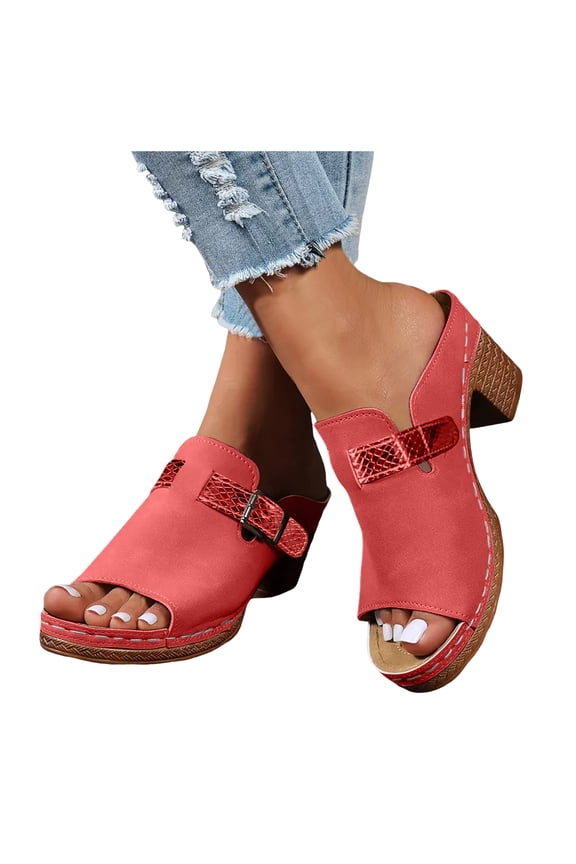 Women's Peep Toe Mules Dressy Slides Sandals Fashion Platform Chunky High Heels Summer Clogs Slip on