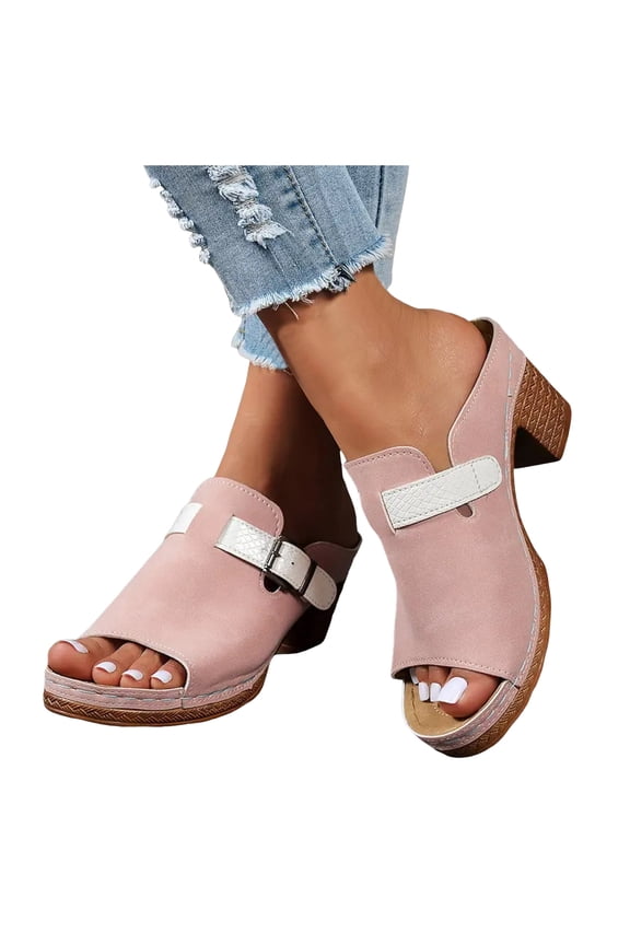 Women's Peep Toe Mules Dressy Slides Sandals Fashion Platform Chunky High Heels Summer Clogs Slip on