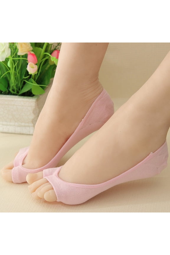 Women's Peep-Toe No-Show Socks With Non-Slip Silicone Split Toe Design Open Front Invisible Liners For Sandals Flip Flops Fish Mouth Shoes Breathable Summer Short Socks(Light pink)