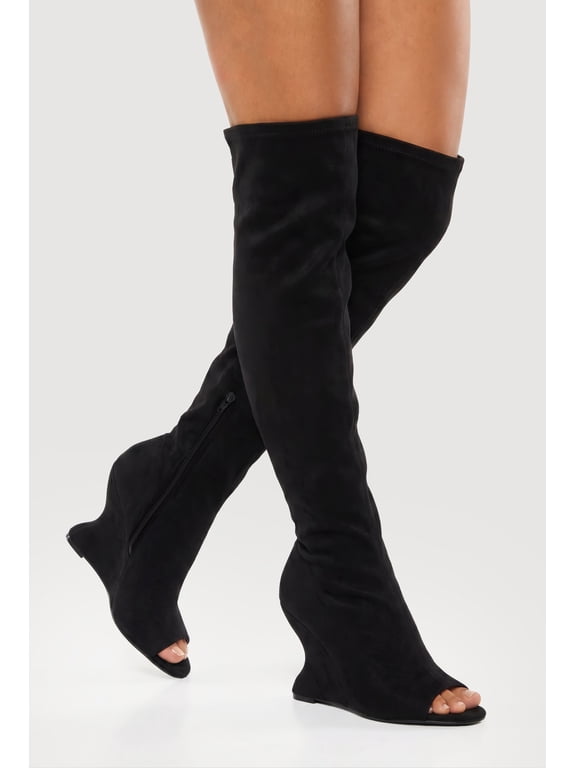 Women's Peep Toe Over The Knee Wedge Boots