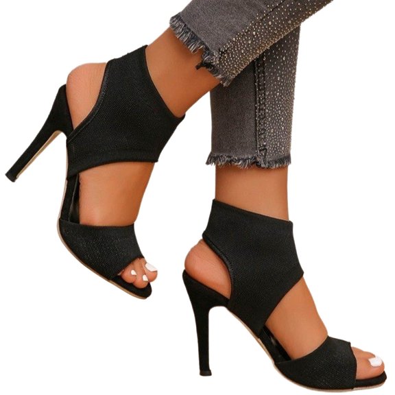 Women's Peep Toe Stiletto Heeled Sandals Summer Stretchy Knitted Fabric Open Toe High Heels for Dressy Wedding