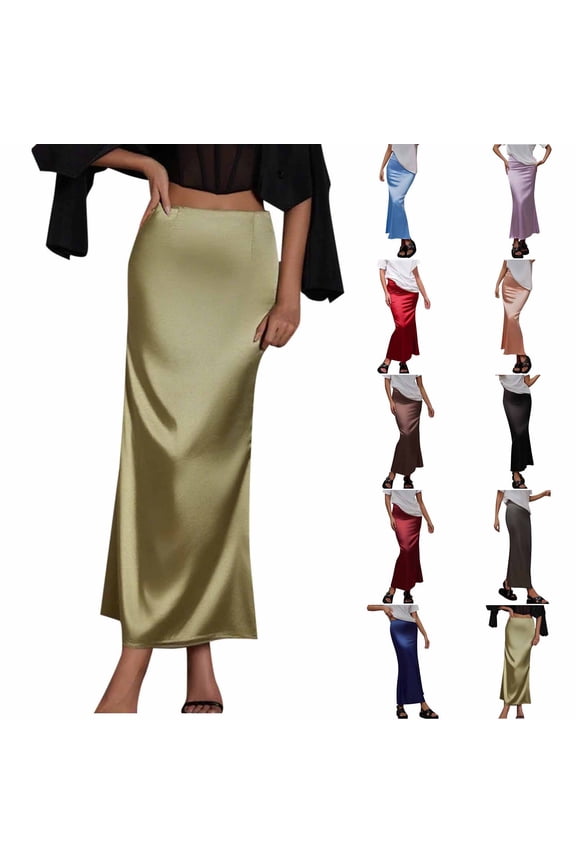 Women's Pencil Maxi Satin Fishtail Skirt for Women Casual Solid Color Comfortable Summer Skirt for Work/Party/Vacation, Size S-XL