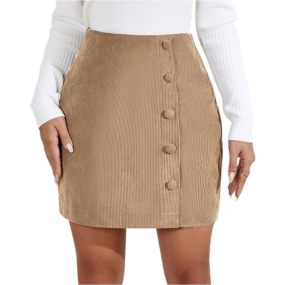 Women’s Pencil Skirt, High Waist Bodycon Mini with Exposed Button and Zipper Detail, Chic Office to Evening Skirt for Work, Dates, and Cocktails. Beige XL