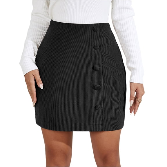 Women’s Pencil Skirt, High Waist Bodycon Mini with Exposed Button and Zipper Detail, Chic Office to Evening Skirt for Work, Dates, and Cocktails. Black XL