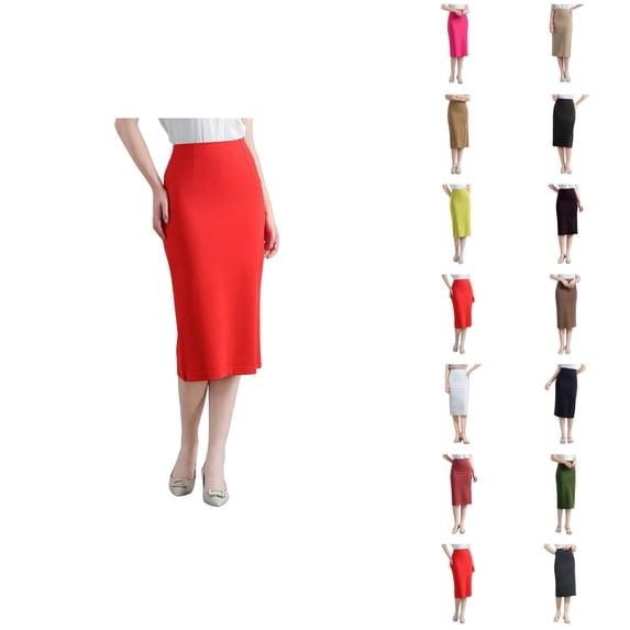 Women's Pencil Skirt Mid Length Slim Fit Stretchy Work Skirt High Waist Bodycon Elegant Formal Business Attire