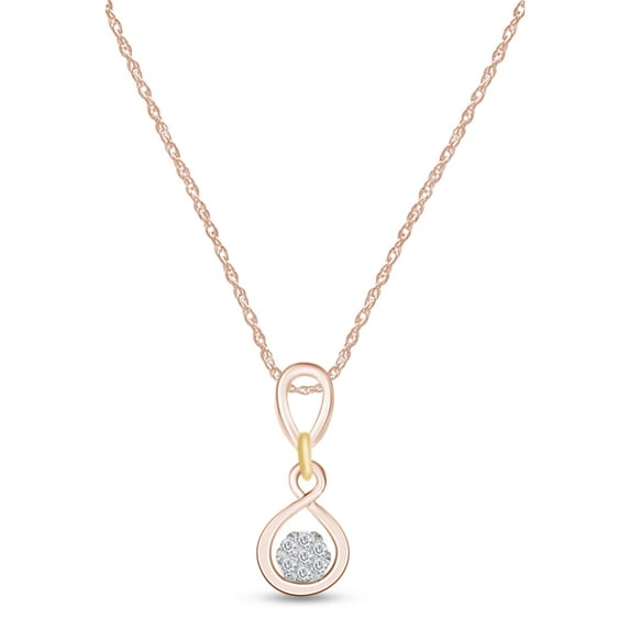 AFFY Women's Pendant Necklace Round Cut Natural White Diamond Accent Infinity Twist Drop Two Tone Pendant Along With 18" Chain In 14K Rose Gold Over Sterling Silver (0.05 Cttw, I2-I3 Clarity)