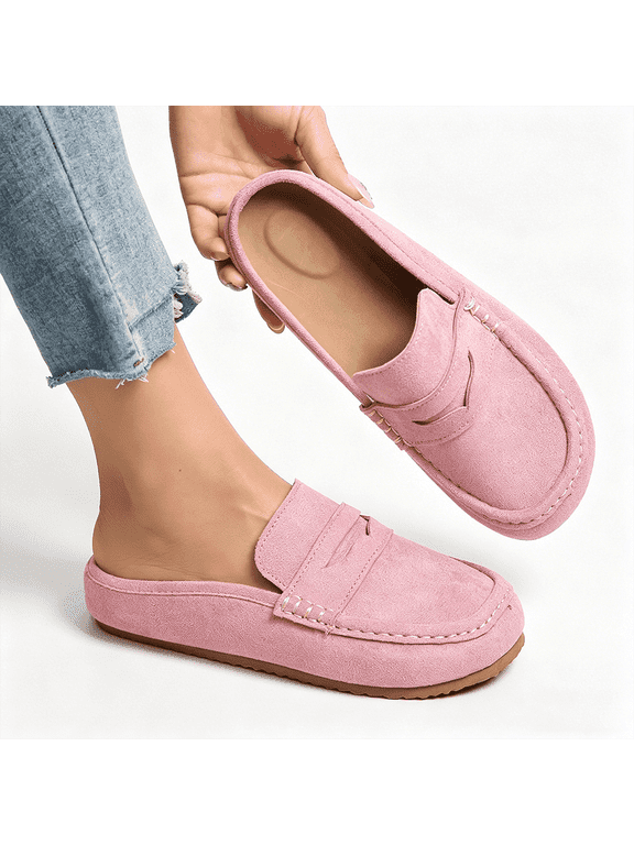 Women's Penny Loafer Mule Clogs, Slip-On Faux Suede Comfort Shoes, Casual Backless Loafers