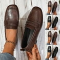 thumbnail image 1 of Women's Penny Loafers, Faux Leather Square Toe Slip-On Flats, Comfortable Soft Sole Moccasins, Breathable Wide Width Casual Dress Shoes for Daily Work Outdoor, Black/Brown, 1 of 10