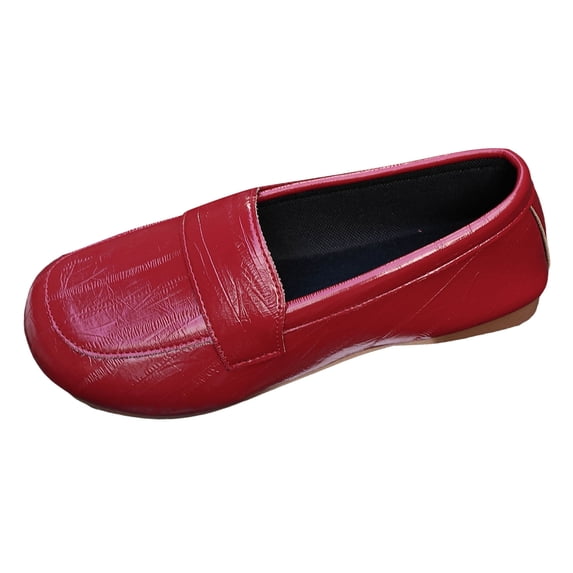 Women's Penny Loafers Slip On Round Toe Comfortable Driving Shoes Casual Non Slip Work Ballet Flats Business Dress Shoes Red Size 6.5