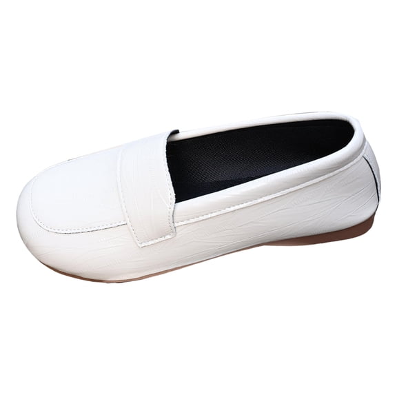 Women's Penny Loafers Slip On Round Toe Comfortable Driving Shoes Casual Non Slip Work Ballet Flats Business Dress Shoes White Size 9