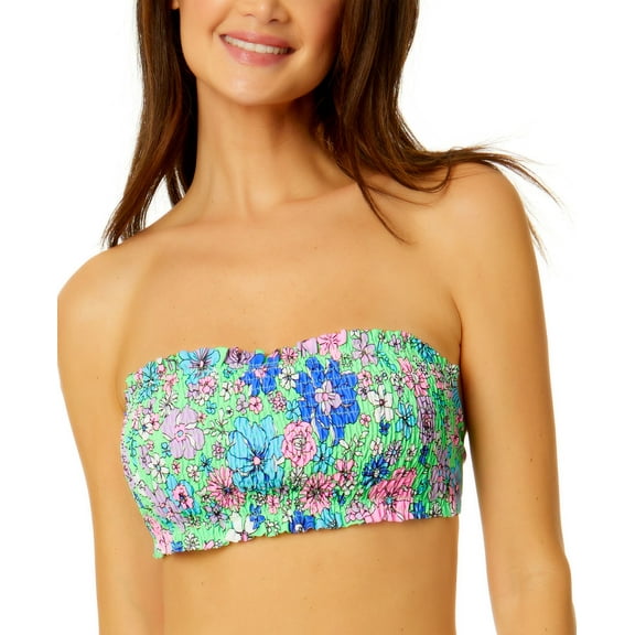 Women's Peony Party Smocked Bandeau Bikini Top Multi Floral S