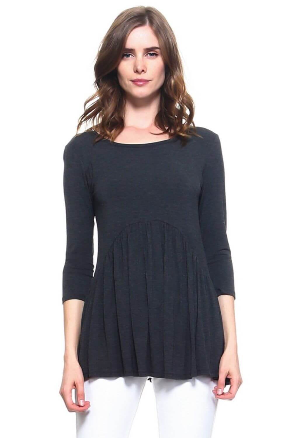 HEVE Arch Peplum knit charcoal heve】Arch Peplum knit