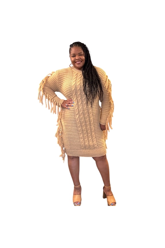 Womens Perfect Camel Fringe Dress