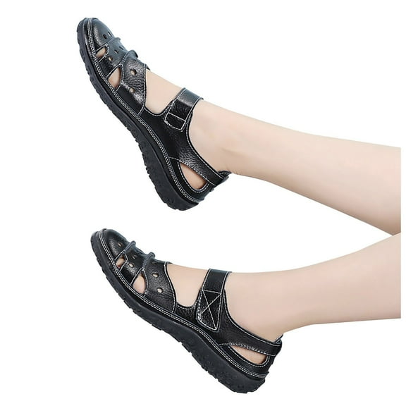 Women's Perforated Leather Slip-Ons, Breathable Ballet Flats with Hole Design, Comfortable Shoes for Summer, Work & Walking Black 43