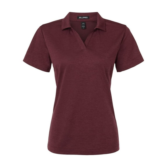 AllPro 4HM00L Women's Performance Mélange Polo-Maroon Melange-L