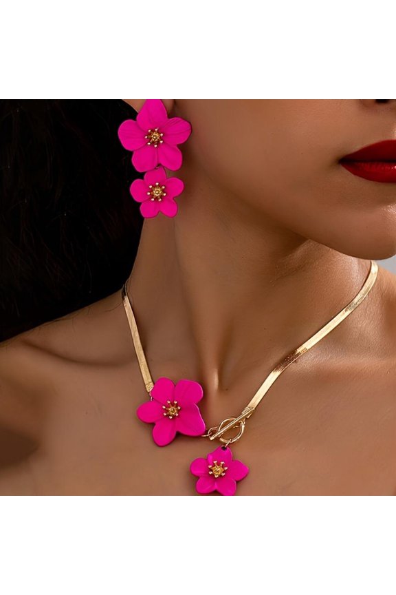 Women's Personalised Exaggerated Gradient Flower Snake Bone Chain OT Clasp Necklace Stud Necklace