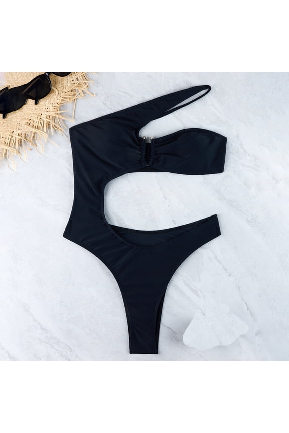 Women's Personality Fashion Comfortable Solid Color One Shoulder Swimsuit Football Shirt Bikini Neon Football Shorts Thin Straps Bikini Top Red Bikini Doggy Bikini With Skirt Shorts Pajamas Leather