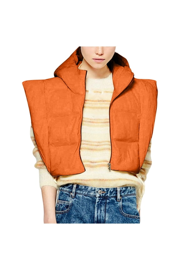 Women's Personality Jacket Winter Vest Puffer Jacket Cropped Hooded Overcoat Zip Down Shacket Jacket Sleeveless Topcoat Solid Design Outerwear