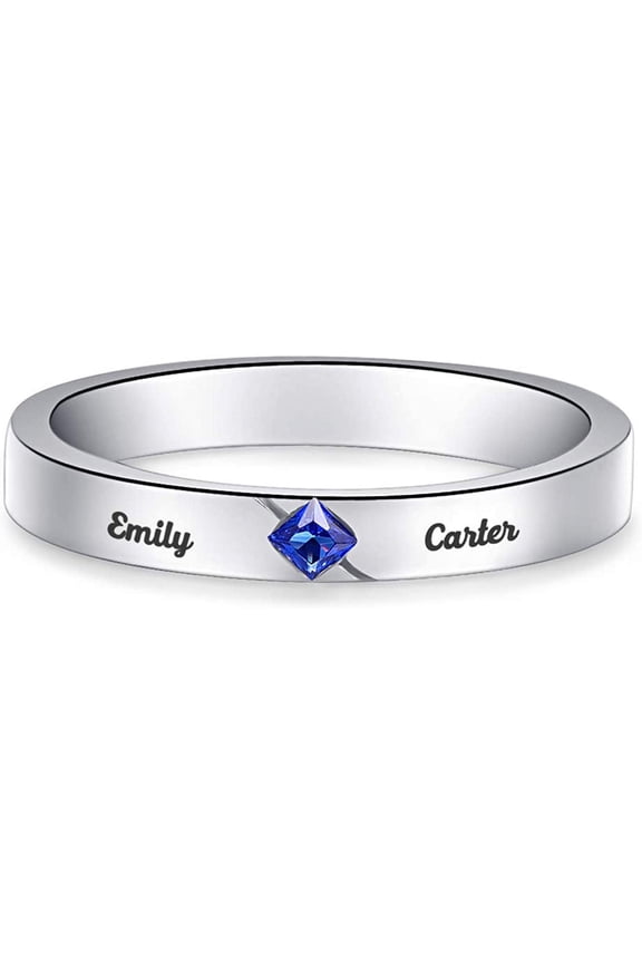 Women's Personalized Simulated Birthstone Name Rings 925 Sterling Silver Customized Wedding Ring Band with 2 Names Jewelry Gift for Mothers