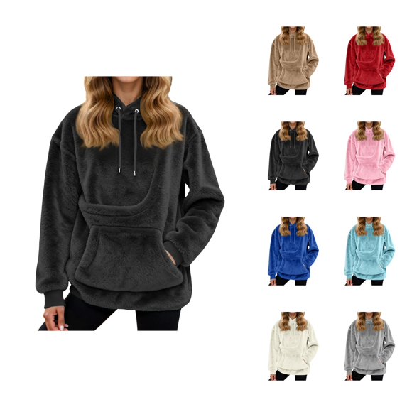 Women's Pet Carrier Hoodie 2025 Long Sleeve Flannel Solid Color Hooded Sweatshirt with Puppy Kitten Pocket Pullover Top