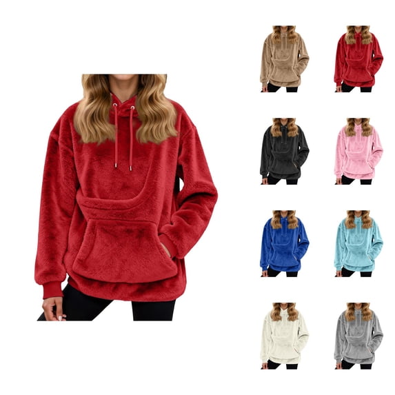 Women's Pet Carrier Hoodie 2025 Long Sleeve Flannel Solid Color Hooded Sweatshirt with Puppy Kitten Pocket Pullover Top