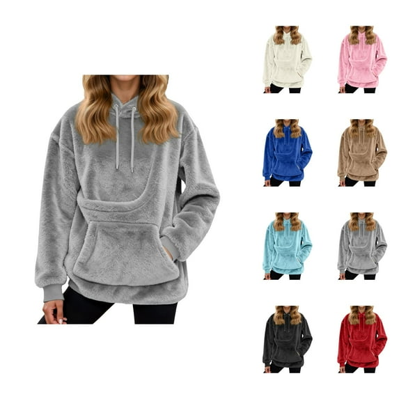 Women's Pet Carrier Hoodie 2026 Long Sleeve Solid Color Flannel Hooded Sweatshirt with Puppy Kitten Pocket Pullover Top