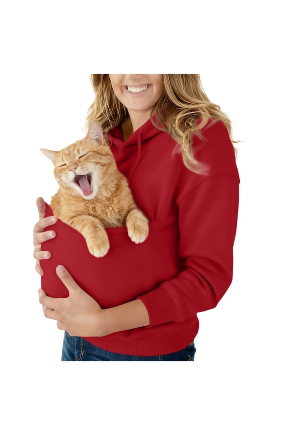 Women’s Pet Carrier Hoodie Fleece Kangaroo Pocket Sweatshirt with Built In Pouch for Small Cats and Dogs Cute Animal Holder Pullover Top,Wine,M