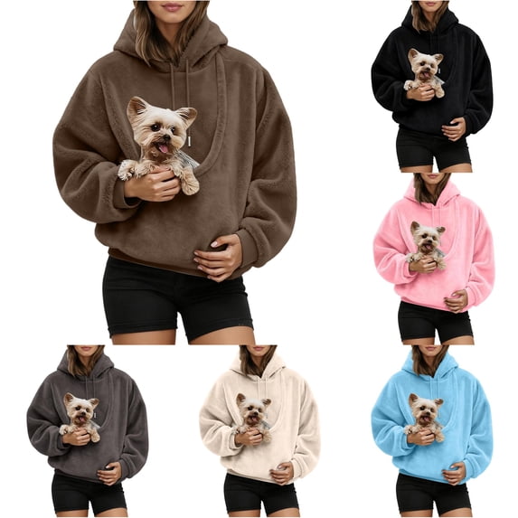 Women's Pet Pouch Hoodies,Oversized Sweatshirt with Pocket Front Carry Pouch for Small and Cats,Puppy Kitten Dogs Holder
