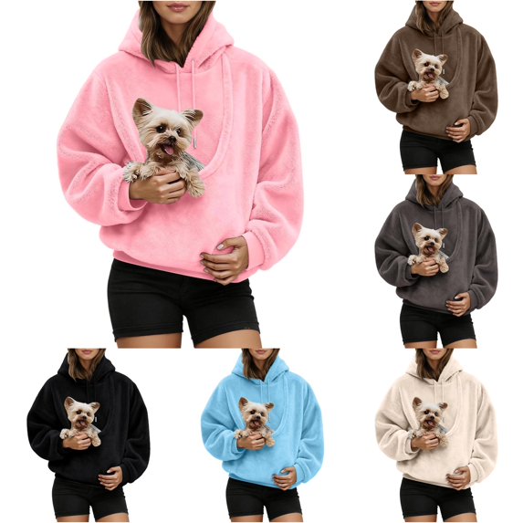 Women's Pet Pouch Hoodies,Oversized Sweatshirt with Pocket Front Carry Pouch for Small and Cats,Puppy Kitten Dogs Holder