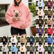 Womens Pet Pouch Oversized Hoodie, Kangaroo Pocket Sweatshirt for Small Dogs Cats