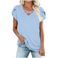 thumbnail image 1 of Women’s Petal Sleeve Tops Fashion Crossover Strappy Loose T-Shirt Summer V-Neck Pullover Tee,Blue,L, 1 of 7