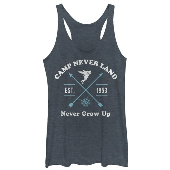 Women's Peter Pan Camp Neverland Racerback Tank Top Navy Blue Heather X Large