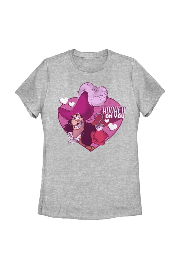 Women's Peter Pan Captain Hook Hooked on You Graphic Tee Athletic Heather Medium