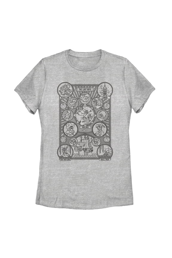 Women's Peter Pan Character Map Graphic Tee Athletic Heather 2X Large