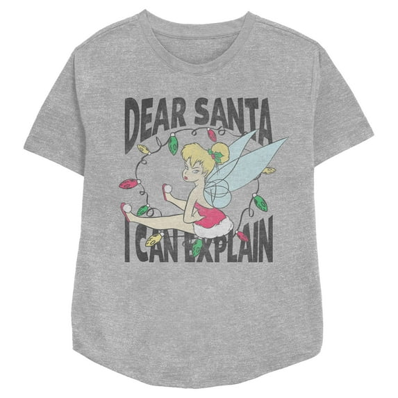 Women's Peter Pan Distressed Dear Santa I Can Explain Graphic Tee Athletic Heather Small
