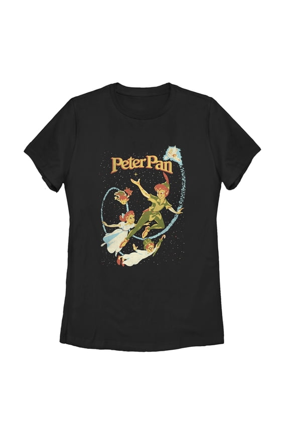 Women's Peter Pan Flight Wish  Graphic Tee Black Small