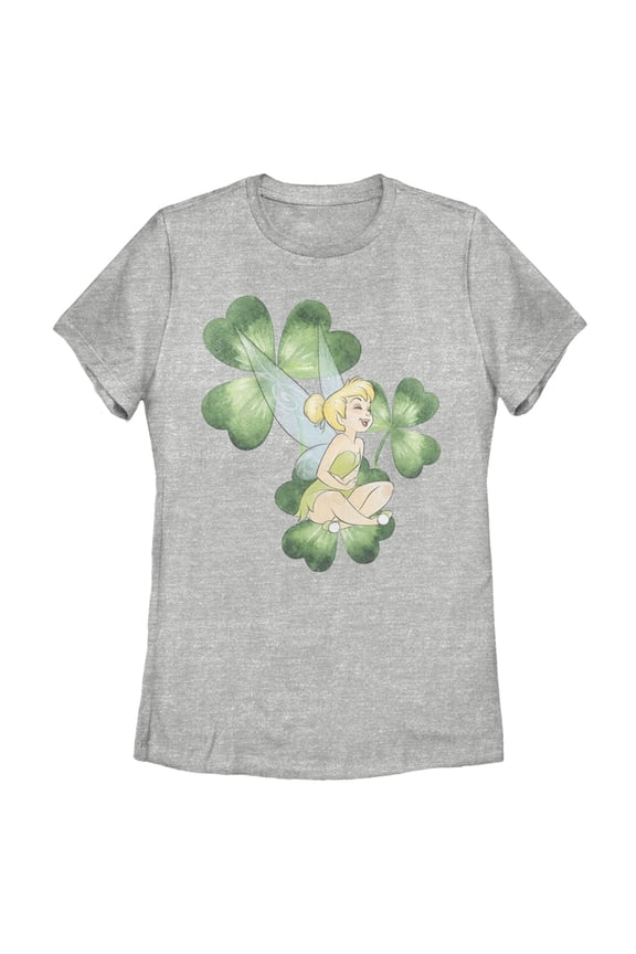 Women's Peter Pan Peter Pan St. Patrick's Day Tinkerbell Shamrocks Distressed Graphic Tee Athletic Heather 2X Large