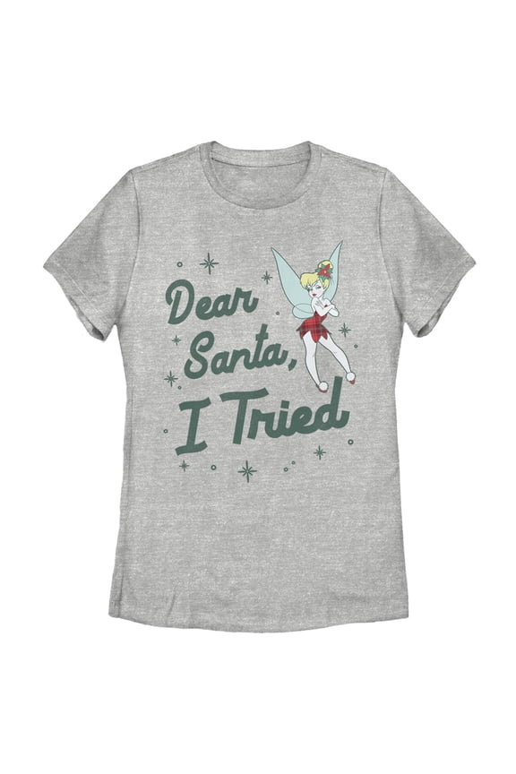 Women's Peter Pan Peter Pan Tinker Bell Dear Santa, I Tried  Graphic Tee Athletic Heather 2X Large