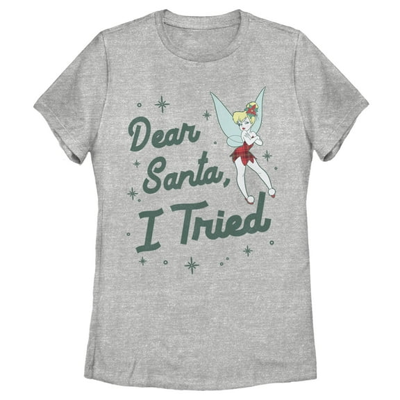 Women's Peter Pan Peter Pan Tinker Bell Dear Santa, I Tried Graphic Tee Athletic Heather Small