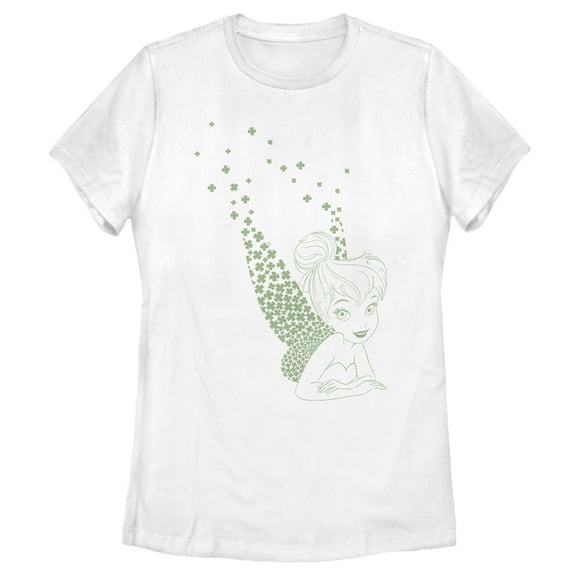 Women's Peter Pan St. Patrick's Day Tinkerbell Clover Wings Graphic Tee White Small