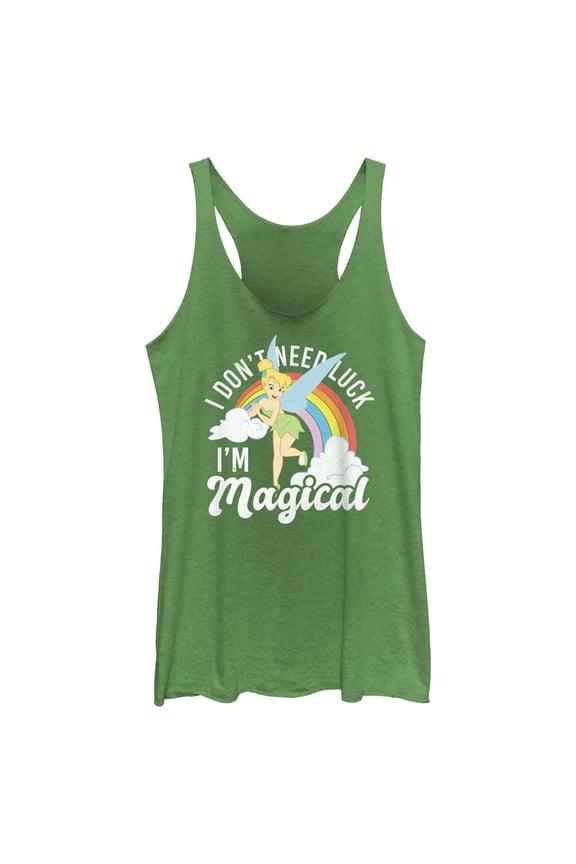 Women's Peter Pan St. Patrick's Day Tinkerbell I Don't Need Luck I'm Magical Racerback Tank Top Envy Green Small